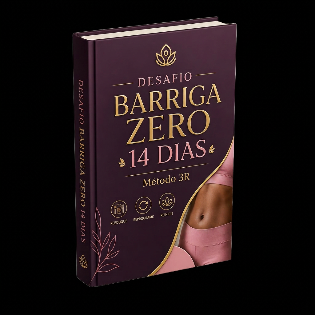 Mockup 3D do ebook Desafio Barriga Zero 14 Dias — Método 3R